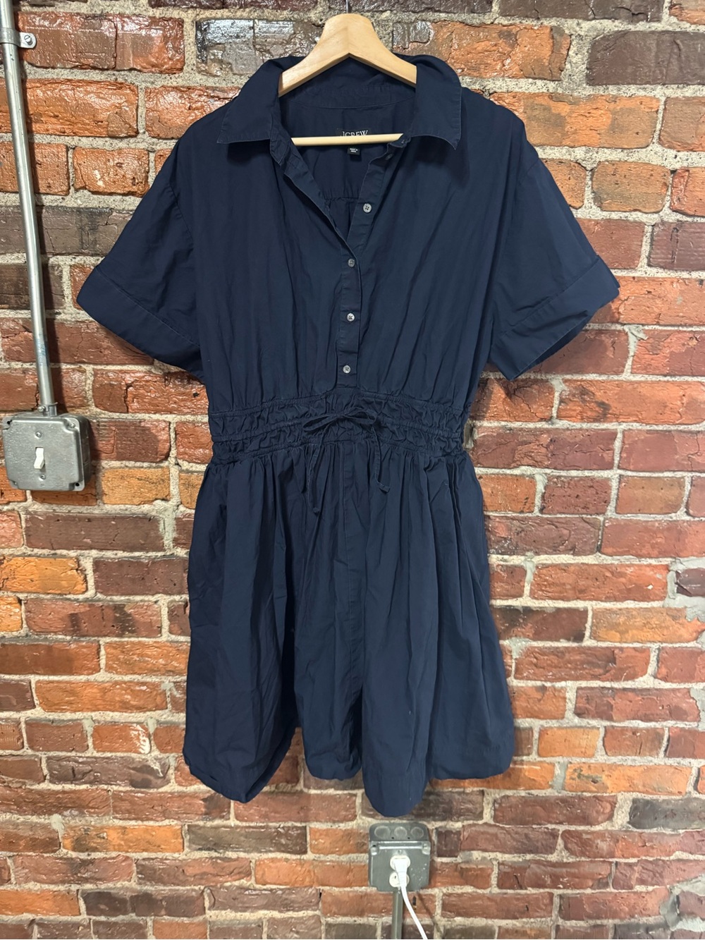 J. Crew Navy Short-Sleeve Midi Shirt Dress Size 16 Tall